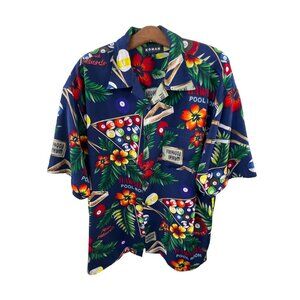 Koman Sport Hawaiian Shirt Size Large Pool Ball Short Sleeve Multicolor Button